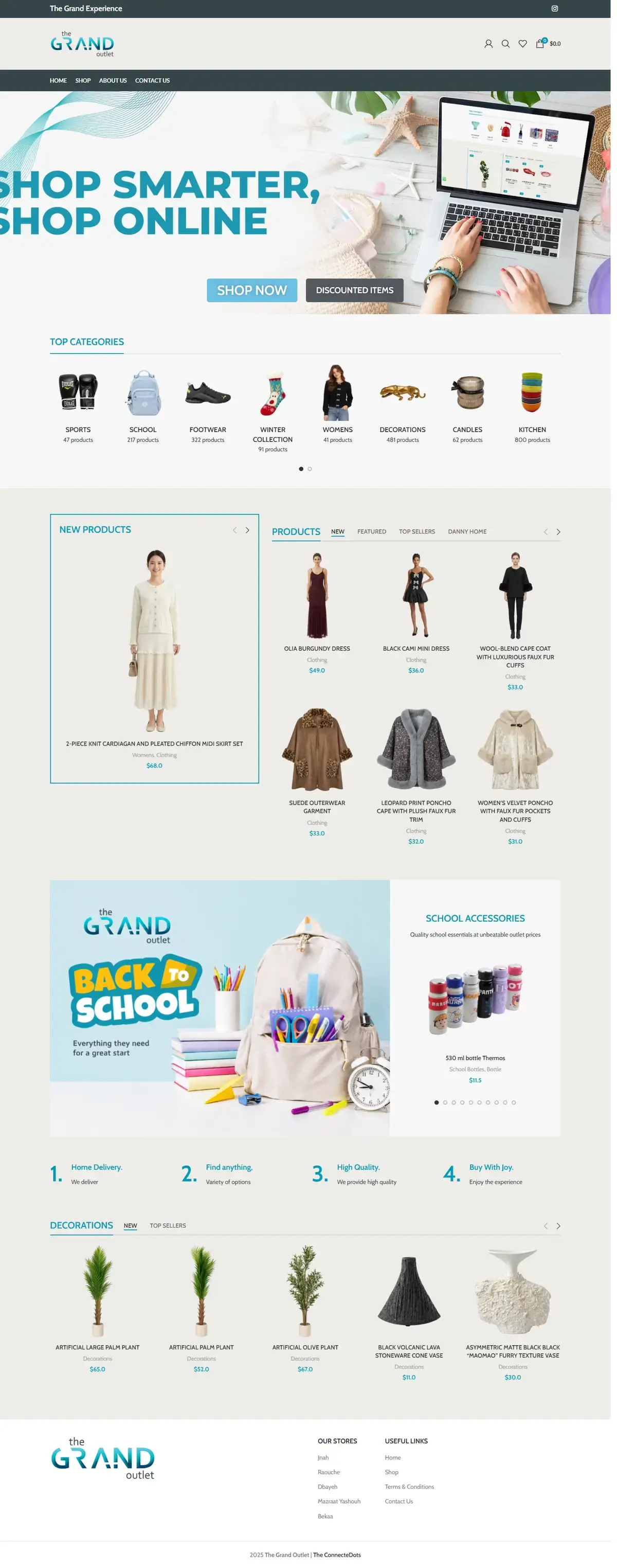 The Grand Outlet homepage on desktop
